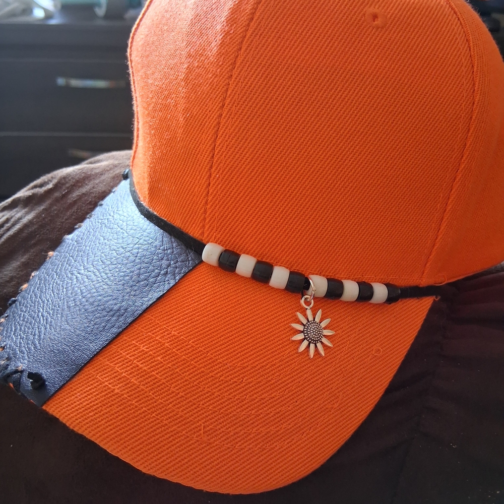 Orange and Blue Kids Cap with Sunflower Charm